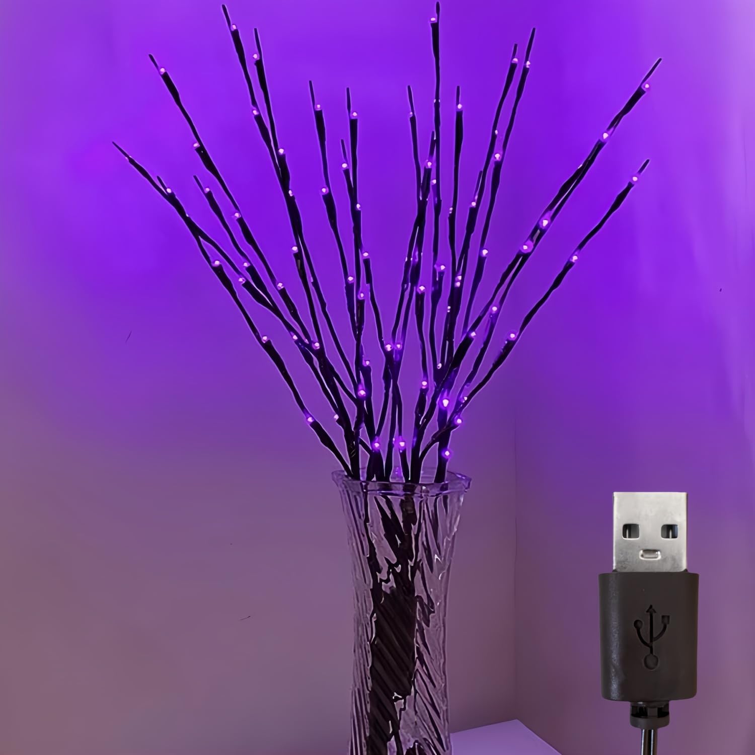 6 PCS LED Lighted Twig Branches 120 LED Beads Warm White Colored USB Operated Decorative Branch Lights for Vase Bedroom Restaurant Coffee Bar Library Party Photo Background 70CM