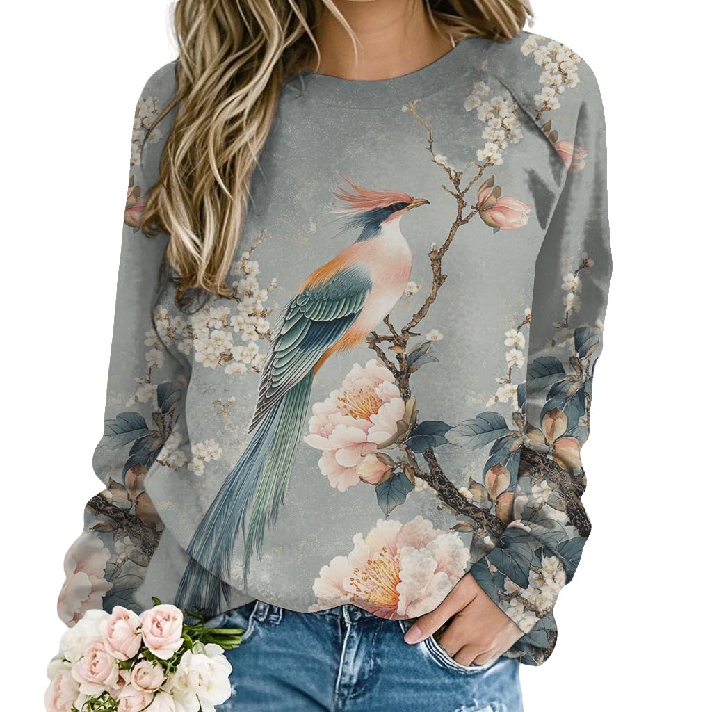 ZOCANIA Floral Sweatshirts for Women Crewneck Long Sleeve Top Womens Printed Sweatshirt Loose Fit Tunics Casual Pullover