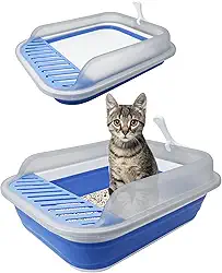 VCEPJH Caixa de areia dobrável com laterais altas panela de areia para gatos pequenos com colher aberta caixa de areia para gatos kit de iniciação para gatos adultos gatos idosos (azul)