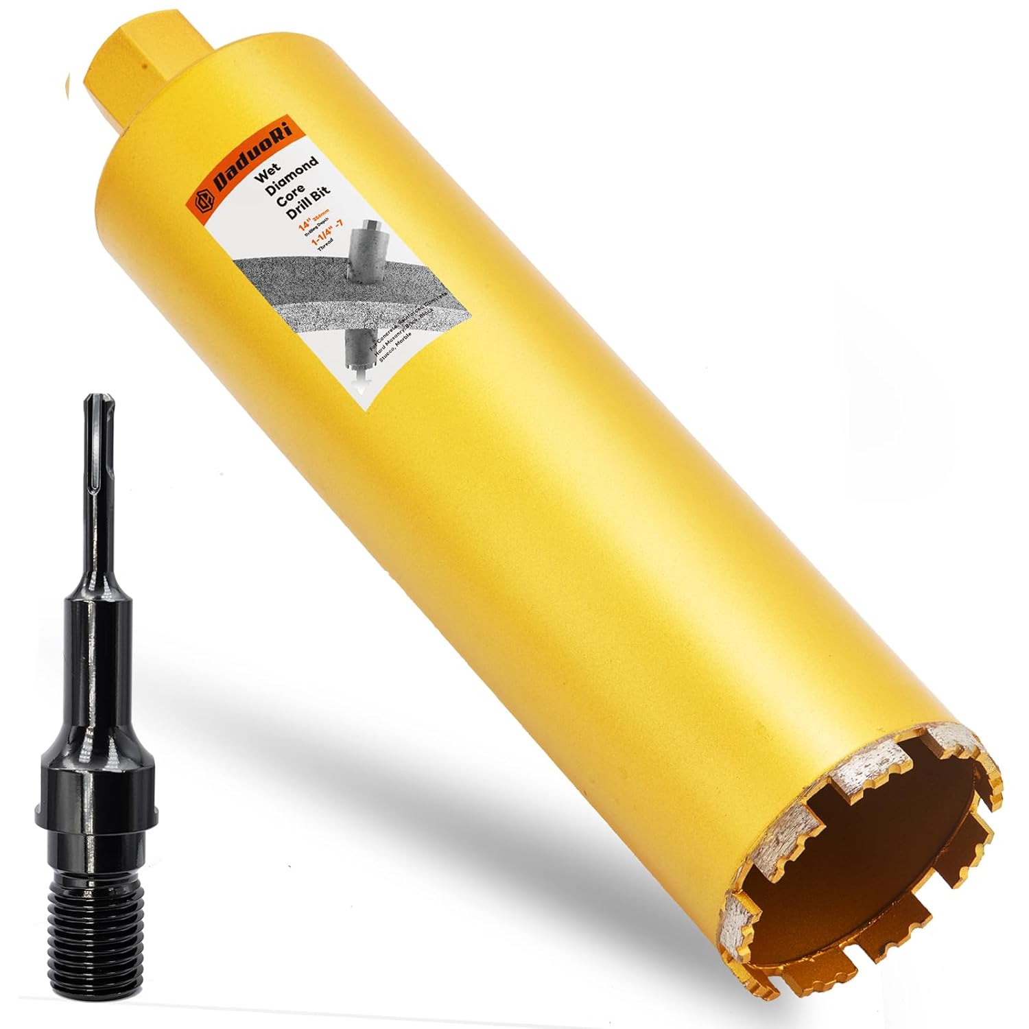 4 1/2" Wet Core Drill Bit & SDS Plus Shank Drill Adapter - 4.5" Diameter Core Bits for Concrete, 14" Drilling Depth, 1-1/4"-7 Thread Diamond Core Bit for Cured Concrete, Masonry, Brick