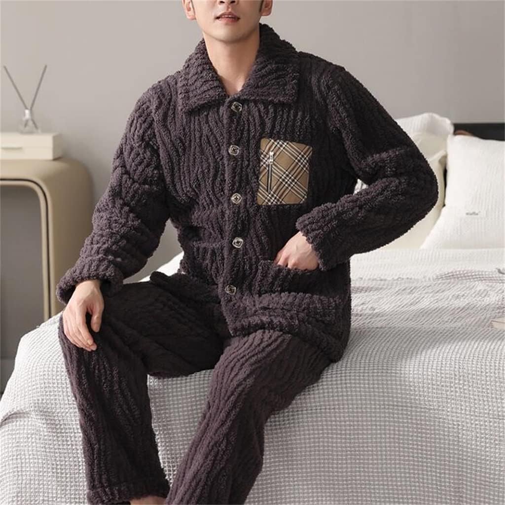 Thickened loungewear suit winter men's lapel pajamas coral fleece facecloth