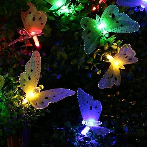 Miniatura 2 de Tira de luces solares con forma de mariposa para exteriores, luces solares de 12 LED con forma de mariposa resistentes al agua para exteriores,
