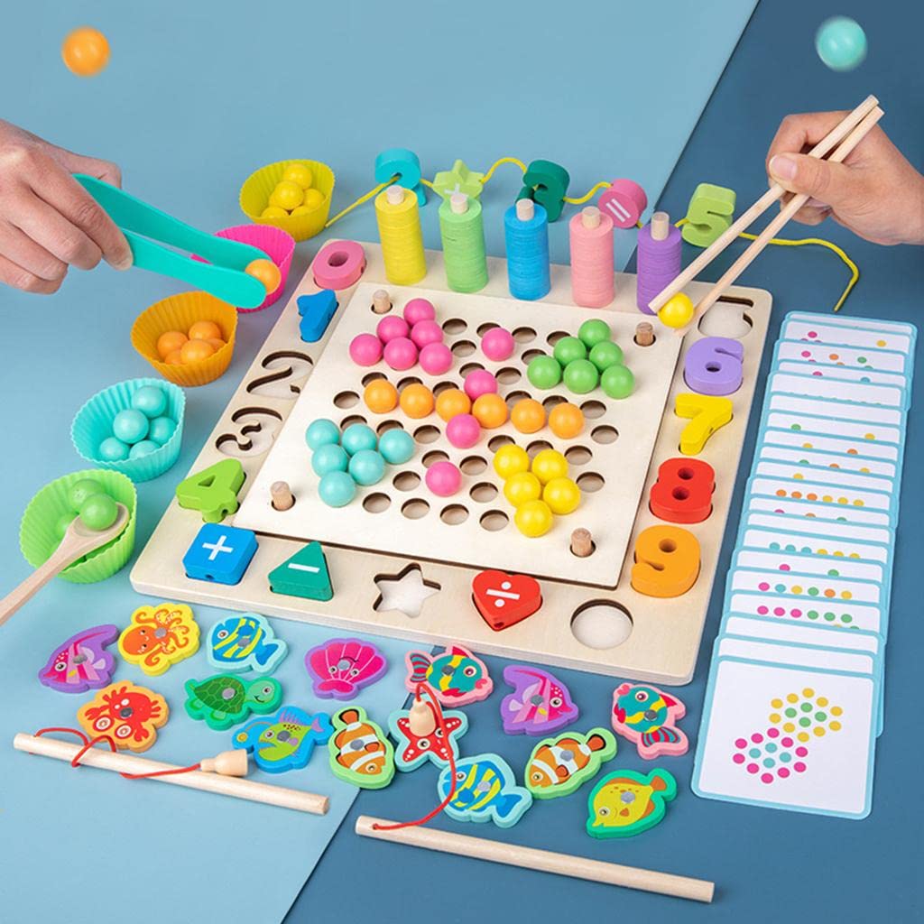 Juguete Educativo Juego de Pesca Magnética Tablero de Madera Clip de Juego de Desarrolla Coordinación Adecuado para Niños Pequeños