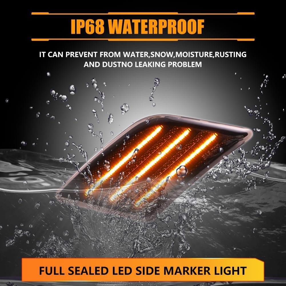 Front Fender LED Side Marker Lights for 2008-2011 W204 C250 C300 C350 & 2008-2013 C63 AMG - Smoked Lens Bumper Lamps, Amber LED Turn Signal Lights, 2 PCS