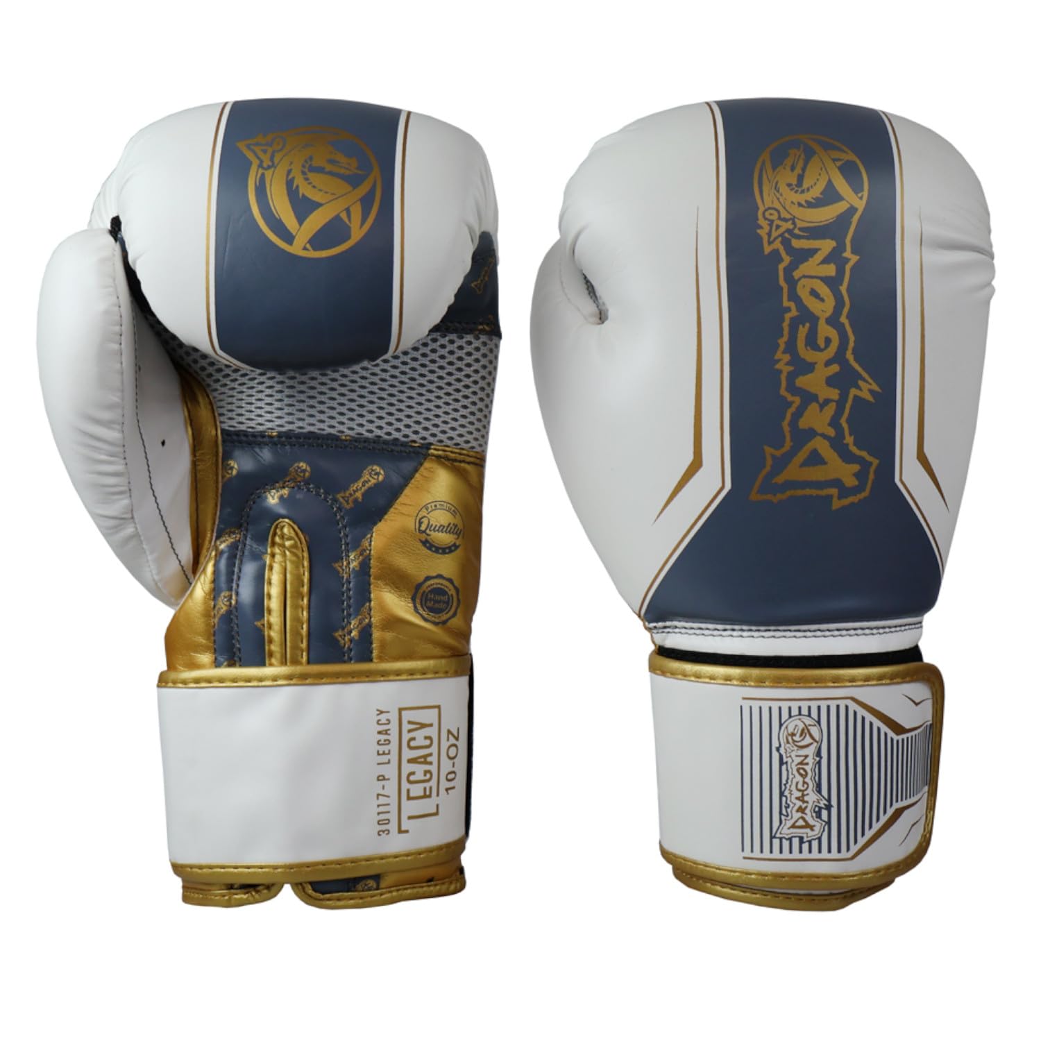 Dragon do Legacy Boxhandschuhe Set 3 Teilig 10-12-14-16 Oz Boxhandschuhe Schwarz-Weiß inkl. 3,5m schwarzen Bandagen Zahnschutz Profi-Set für Kickboxen, Muay Thai, MMA Sparring