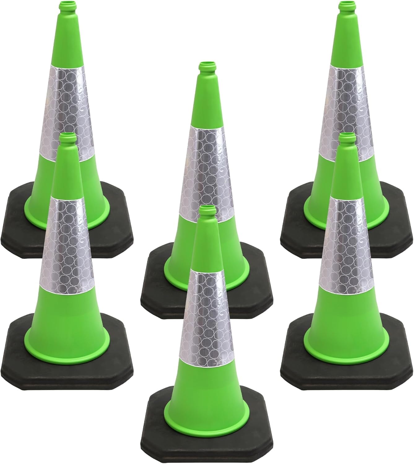 Street Solutions UK Green Traffic Cones 750mm Pack of 6 - Heavy Duty Road Cones Large, Wind Resistant High Reflectivity No Parking Cones