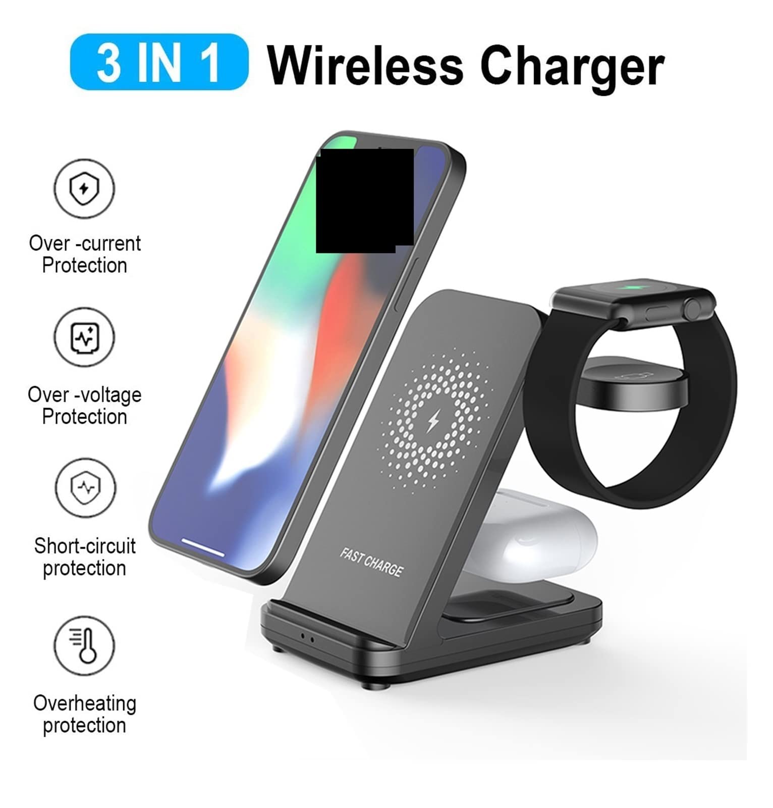Support de Chargeur sans Fil 30W for Watch 4 Active 2/1 3 in 1 Station Chargement Rapide,Compatibilité Universelle(for Samsung Watch-01)