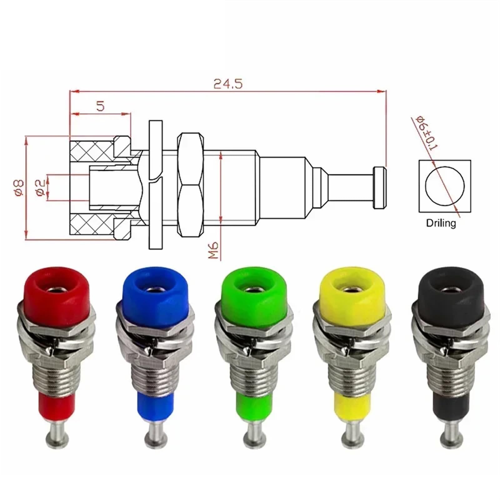 20/100/500 pz 2 mm presa a banana dado morsetto terminale jack a banana connettore elettrico foro di prova (100 verdi)