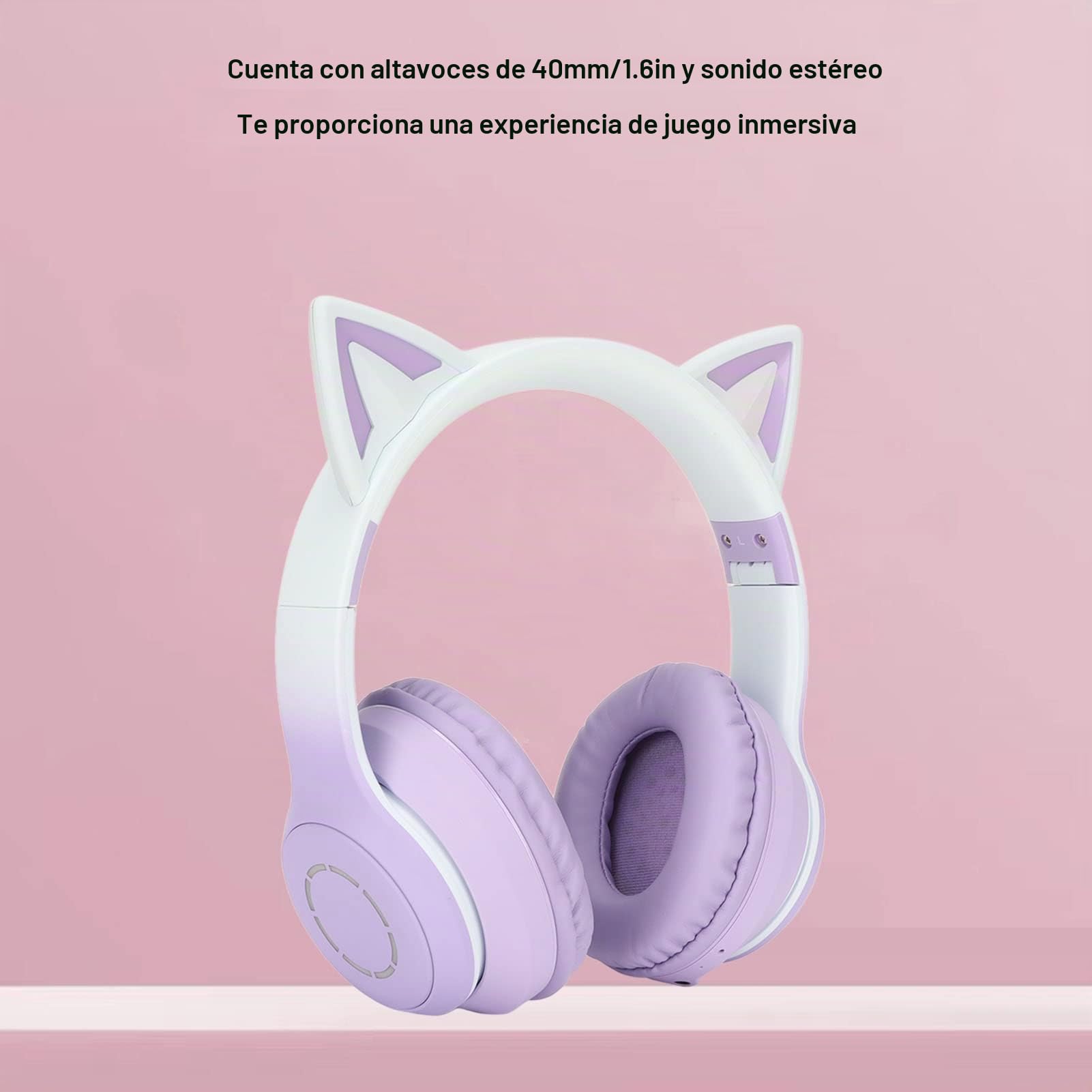 Sxhlseller Auriculares para Juegos, Auriculares con Orejas de Gato, Auriculares de Música Plegables con Luz LED para Gatos, con Luz LED para PC, Computadora Portátil, Mac, Teléfono (Púrpura)