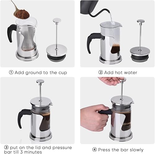 Miniatura 4 de GOTOTOP 350ML 304 acero inoxidable y vidrio resistente al calor Prensa francesa Cafetera y tetera