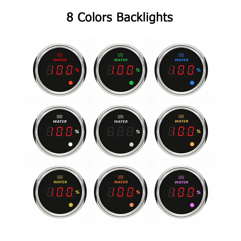 ELING Capteur de niveau d'eau numérique de 52 mm avec rétroéclairage 8 couleurs 0–190 Ohm Signal Émetteur de niveau d'eau Capteur 500 mm pour yachts et navires