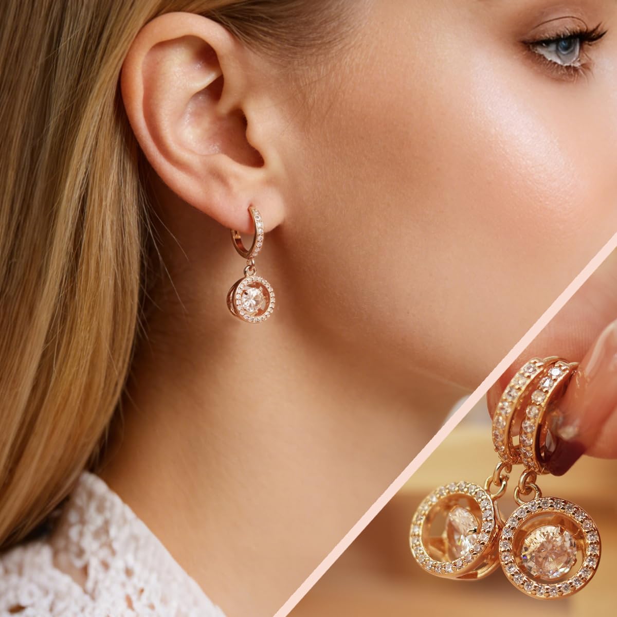 Orecchini con ciondolo in moissanite da 0,8 carati con diamanti in moissanite, creati in laboratorio, placcati in oro rosa 18 carati, orecchini alla moda per regalo di gioielleria.