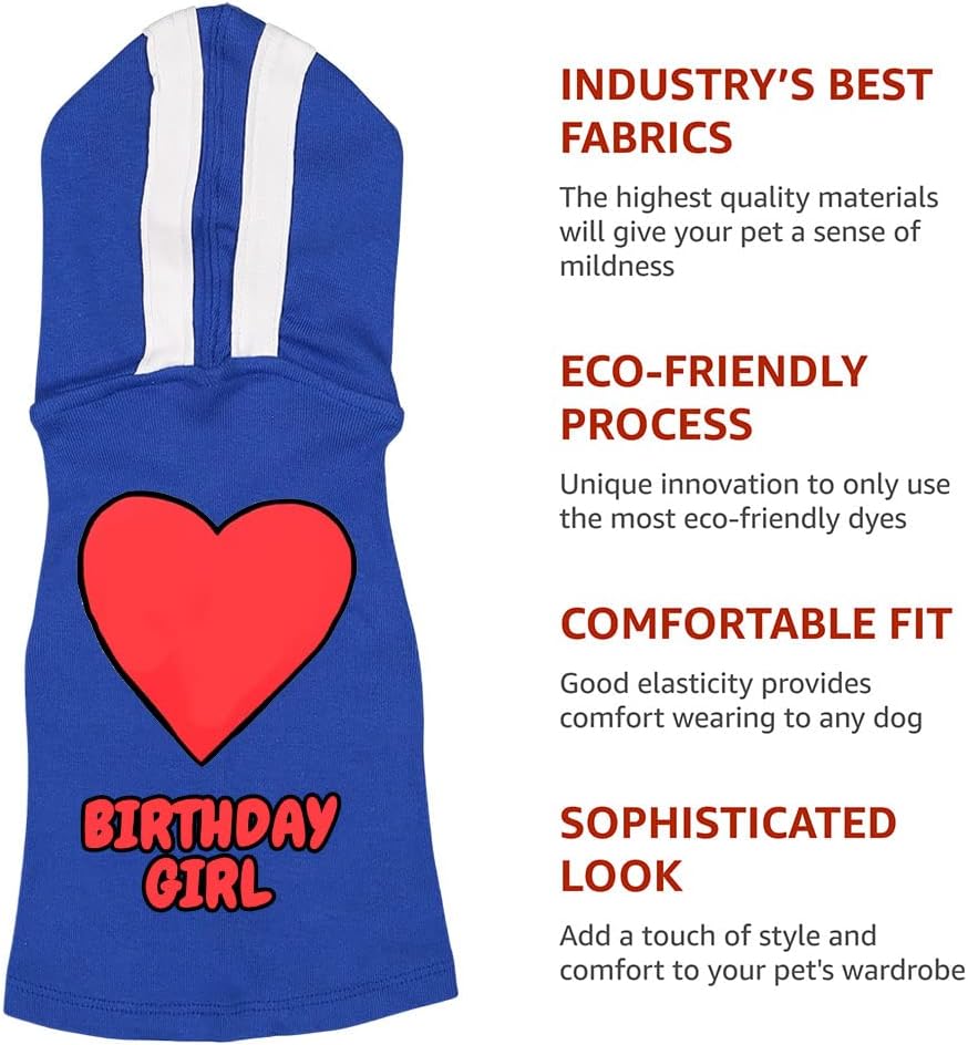 Birthday Girl Dog Shirt with Hoodie - Heart Dog Hoodie - Cute Dog Clothing - Gray White, S