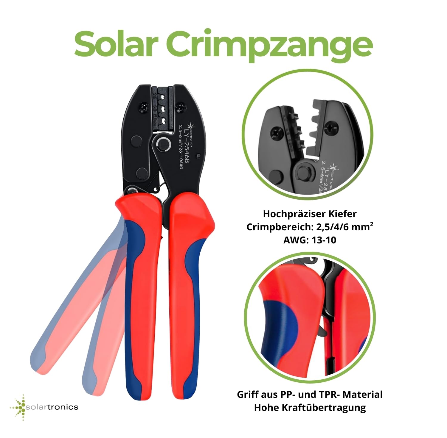 SOLARTRONICS Lot de 10 paires de pinces à sertir - Connecteurs solaires mâle/femelle - Connecteurs pour câble solaire de 4 mm² à 6 mm² - Avec clé de serrage solaire et pince