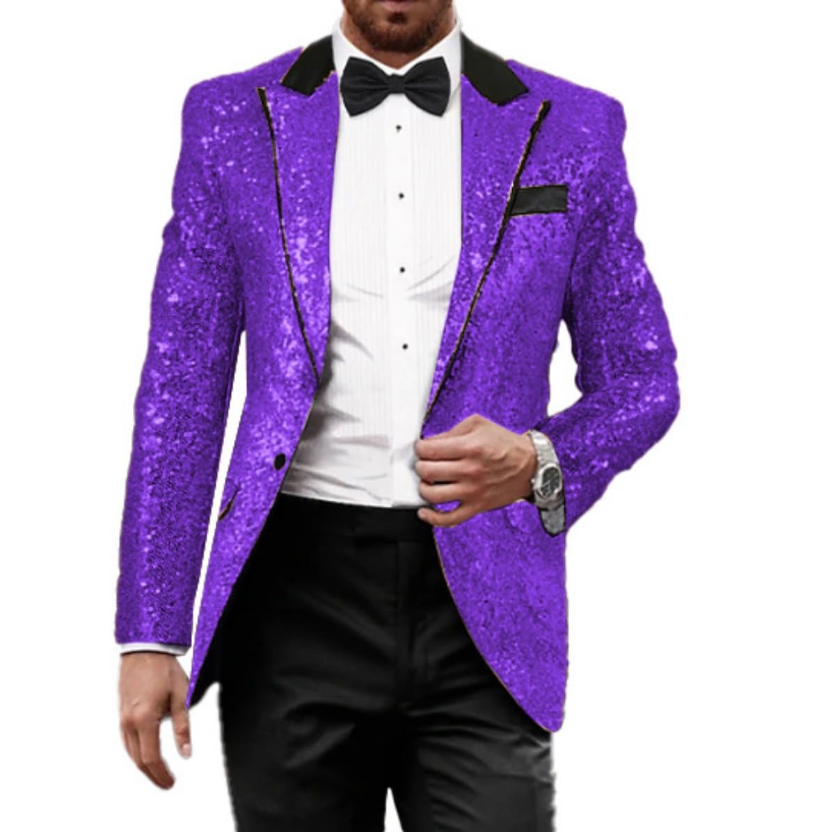 Leader of the Beauty Mens Sequin Blazer Tuxedo Party Prom Jacket Shiny Wedding Button Notch Lapel Jacket Banquet Sparkly Purple 5XL