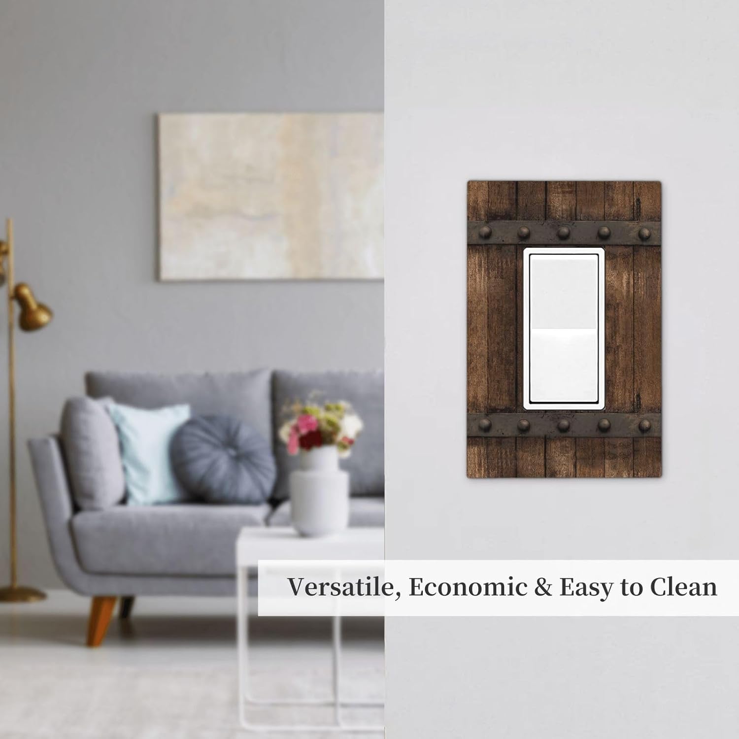Rustic Farmhouse Brown Wood Barn Door Print Country Light Switch Plate Cover Single Rocker 1 Gang Wall Plates Decorative Switchplate for Bathroom Kitchen Bedroom Home Decor Accessories 5"x3"