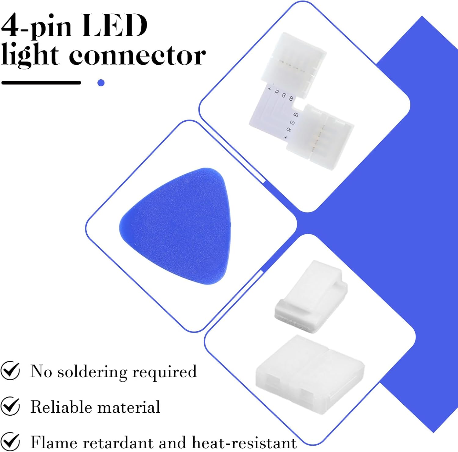 Trinkrittey 40Pcs 4 Pin LED Strip Connectors Kit, 6pcs L Shape Connectors 12pcs Solderless LED Light Connector 20pcs Self-Adhesive Connector Clip for 8mm Wide Light Strip