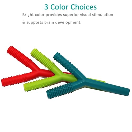 Miniatura 6 de Tubos mordedores para bebés de 3 a 6 meses, paquete de 3 tubos de silicona huecos para masticar para niños autistas, paja masticable en forma de Y,