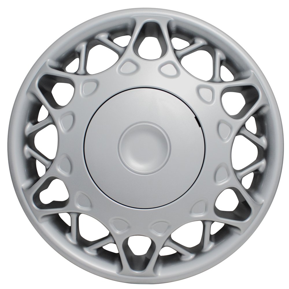 OxGord 15 inch Silver Screw-On Hubcaps with 24 Hole Compatible with 1997-2005 Buick Century Standard Steel Wheel Covers