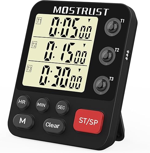 Temporizador digital de cocina doble, temporizador de cuenta regresiva independiente de 3 canales, pantalla grande, alarma fuerte, triple cronómetro