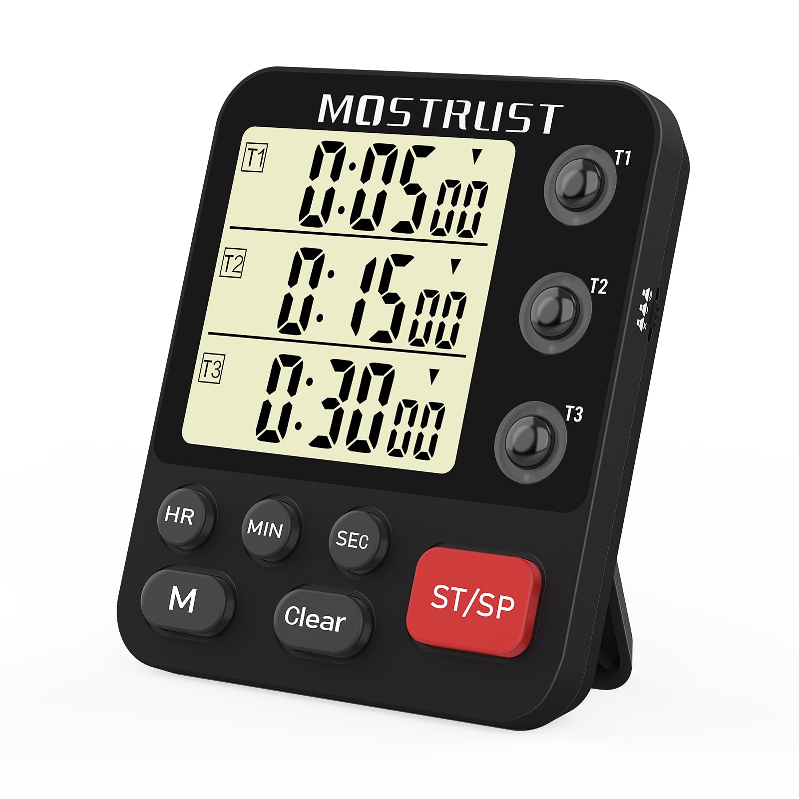 Temporizador digital de cocina doble, temporizador de cuenta regresiva independiente de 3 canales, pantalla grande, alarma fuerte, memoria de triple cronómetro con parte trasera magnética