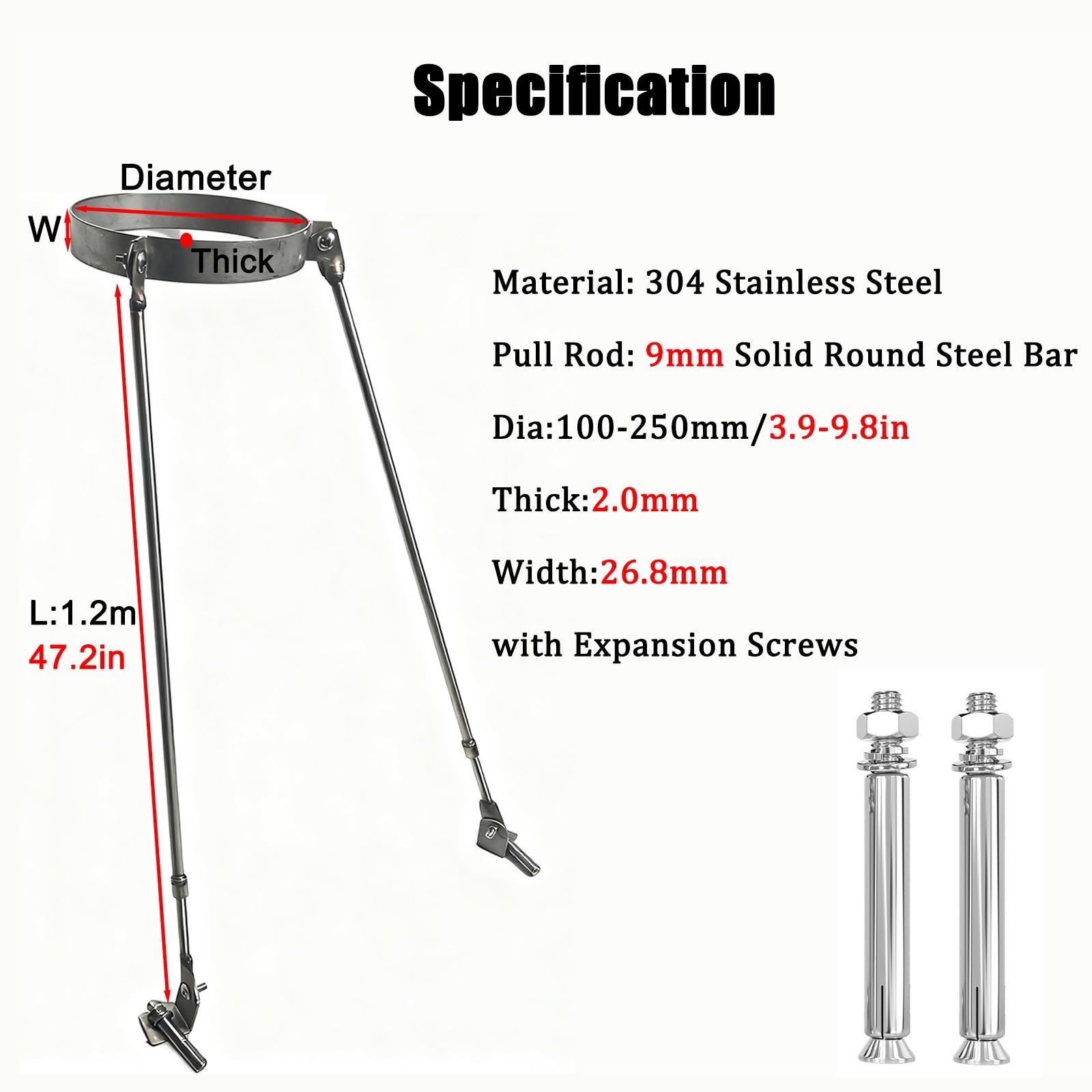 IBOWZ Abrazadera Universal para Chimenea de Techo, Kit de Soporte para Tubos de Estufa con Tornillos de expansión, Soporte de Tubo de Acero para Estabilidad en la Pared