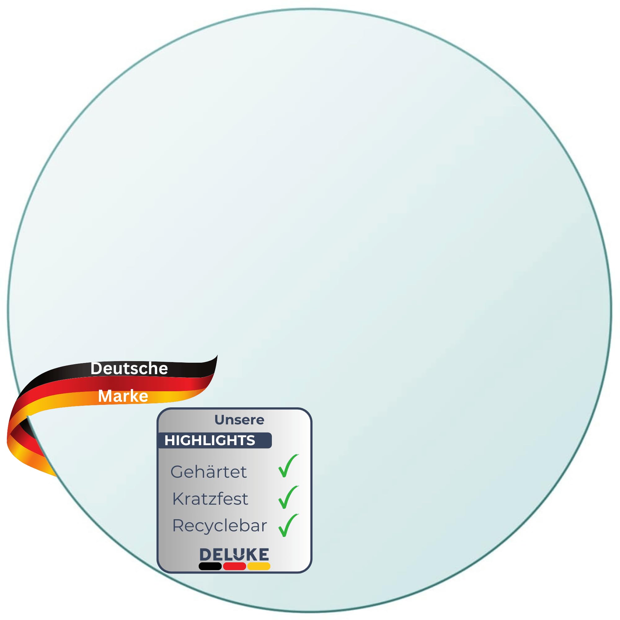 DELUKE® Tischplatte rund Ø 60 cm - Glas Gehärtet, 8 mm dick | Transparente Glasplatte rund, Ideal für DIY-Projekte, Glastische und als Kamin Glasplatte