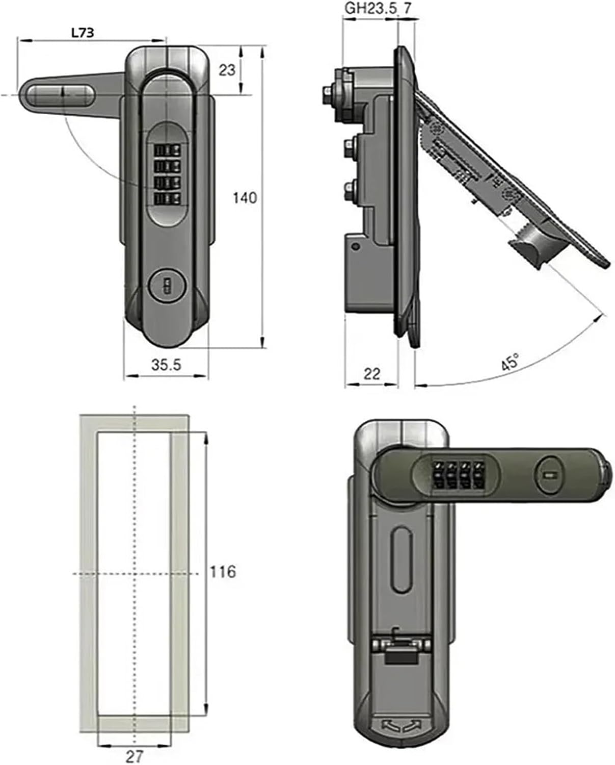 MS-819 Double Open Electric Cabinet 4 Digital Swing Handle Panel Latch Compression Lock 1Pcs(7)
