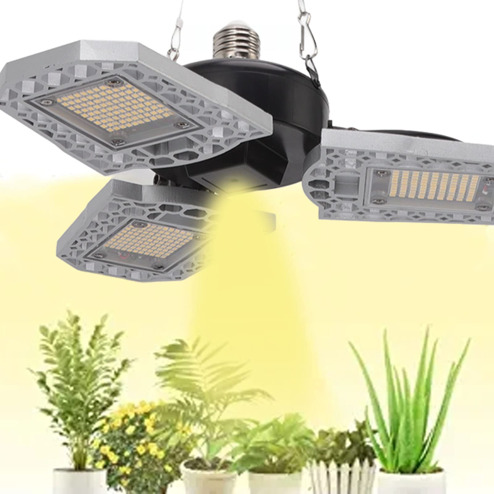 LED coltivazione Luce ad alte prestazioni Spettro completo 297 LED pieghevoli tre foglie pianta interna Crescita luce per succulenta serra 100-277 V ABS ABS E27 E26 Testa lampada