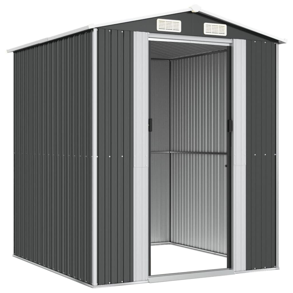 Générique Antracytowy domek ogrodowy 192 x 191 x 223 cm ze stali ocynkowanej, metalowy schowek na narzędzia, sprzęt do basenu i ogrodnictwa z drzwiami przesuwnymi i otworem