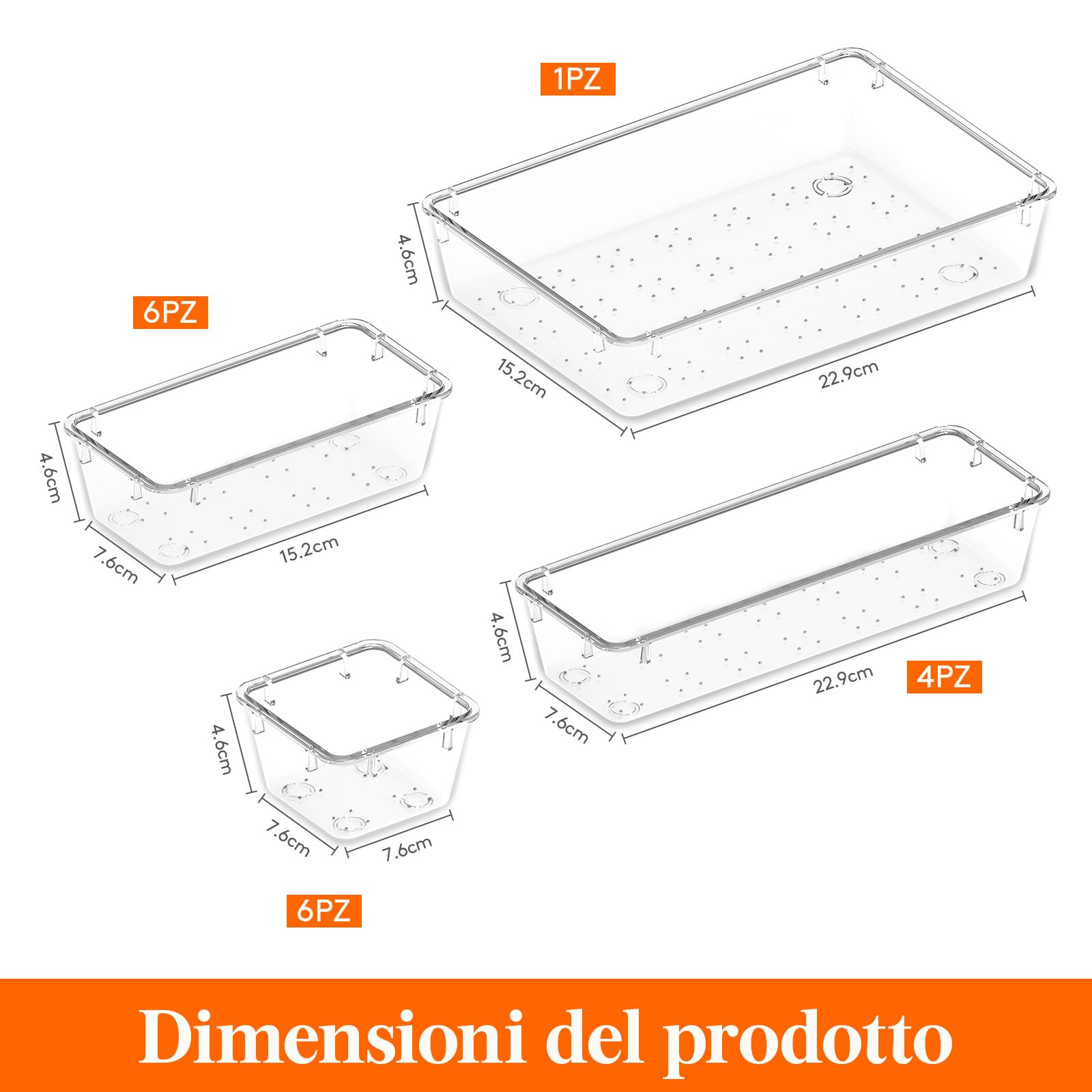 Lifewit 17 organizer per cassetti con 4 misure, per trucchi, in plastica, trasparente, per il trucco, per il bagno, per la cucina, gioielli, camera da letto, ufficio