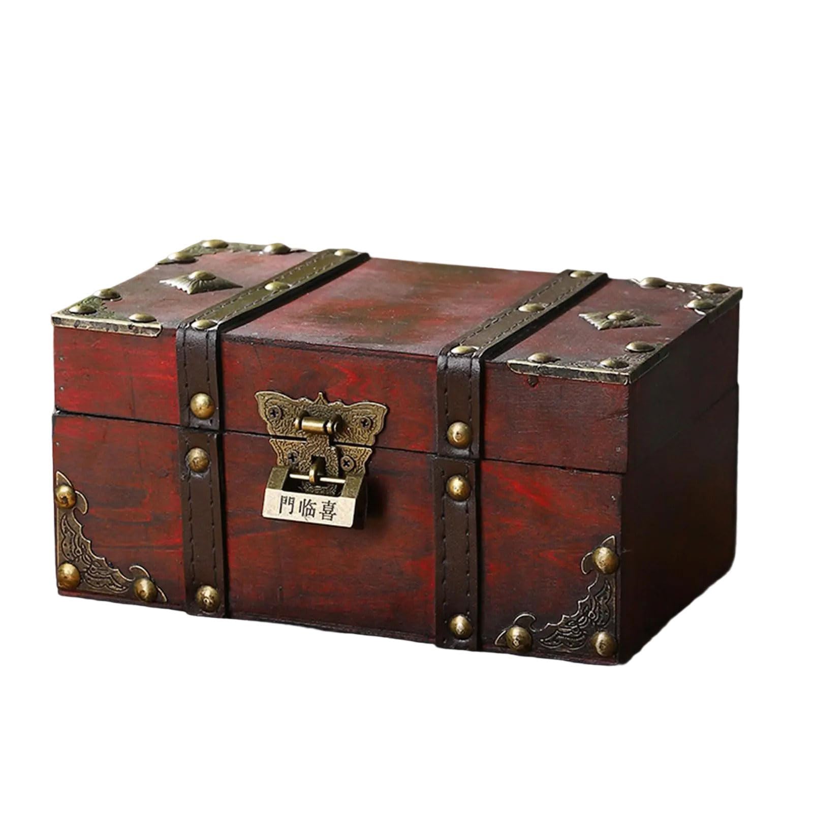 NVOQILIN Antique Wooden Storage Chest with Hinged Lid Wood Trunk for Collectibles and Jewelry Coin Collection Box Coin Collection Box