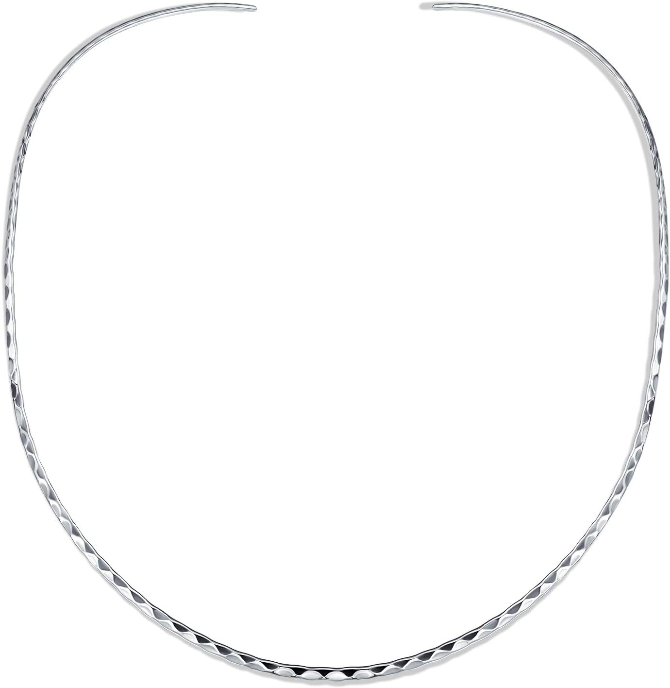 Bling Jewelry Simple Thin Boho Aged Hammered Choker Slider Collar Contoured Statement Necklace Women Silver Sterling Add Pendant 2MM