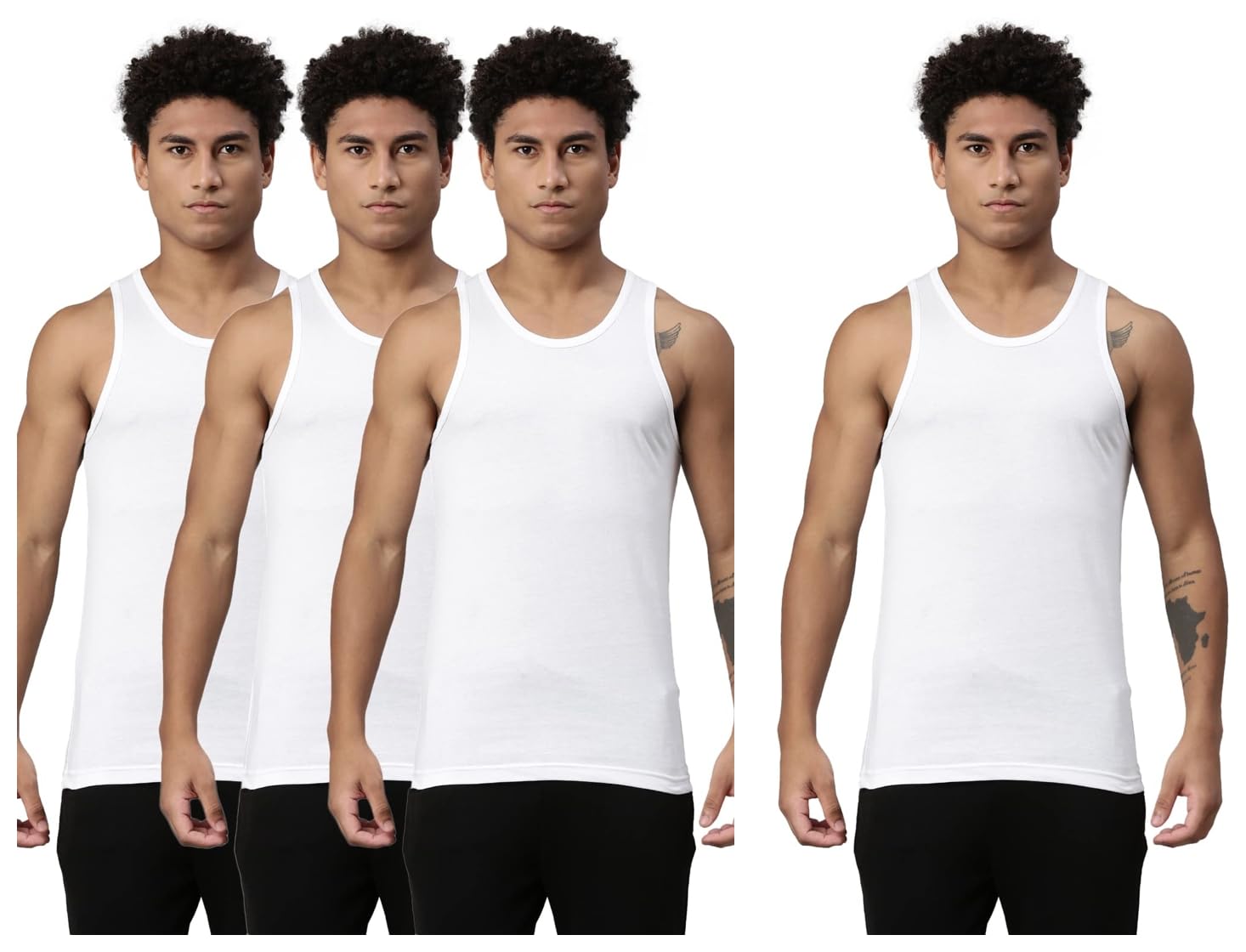 Men's Cotton Classic Regular Fit Solid Vest (Pack of 3, White, L) & (Pack of 1, White, L).