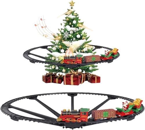 Juego de tren colgante para árbol de Navidad, 2 en 1 con luces y música, modelo festivo de tren para debajo o alrededor del árbol de Navidad,