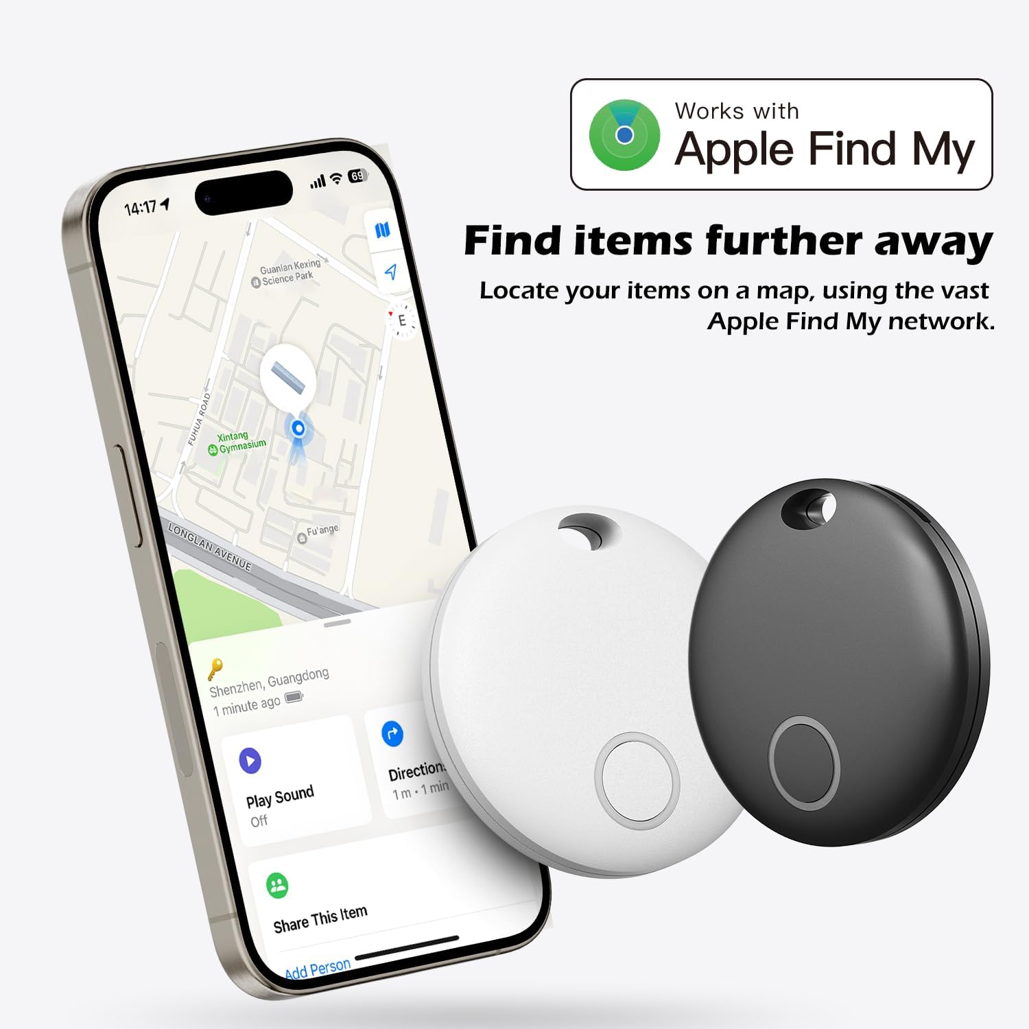 VINGNUT Key Finder, Global Locator,Smart Bluetooth Tracker,Waterproof IP67,Compatible with Apple Find My(iOS only),Item Locator for Keys,Cell Phones,and Wallets(1 Pack White)