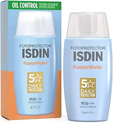 Protetor Solar Facial Isdin Fusion Water FPS 60 50ml | Textura Ultraleve | Controle da Oleosidade | Não Irrita os Olhos | Com Ácido Hialurônico e Vitamina E | Para Todos os Tipos de Pele