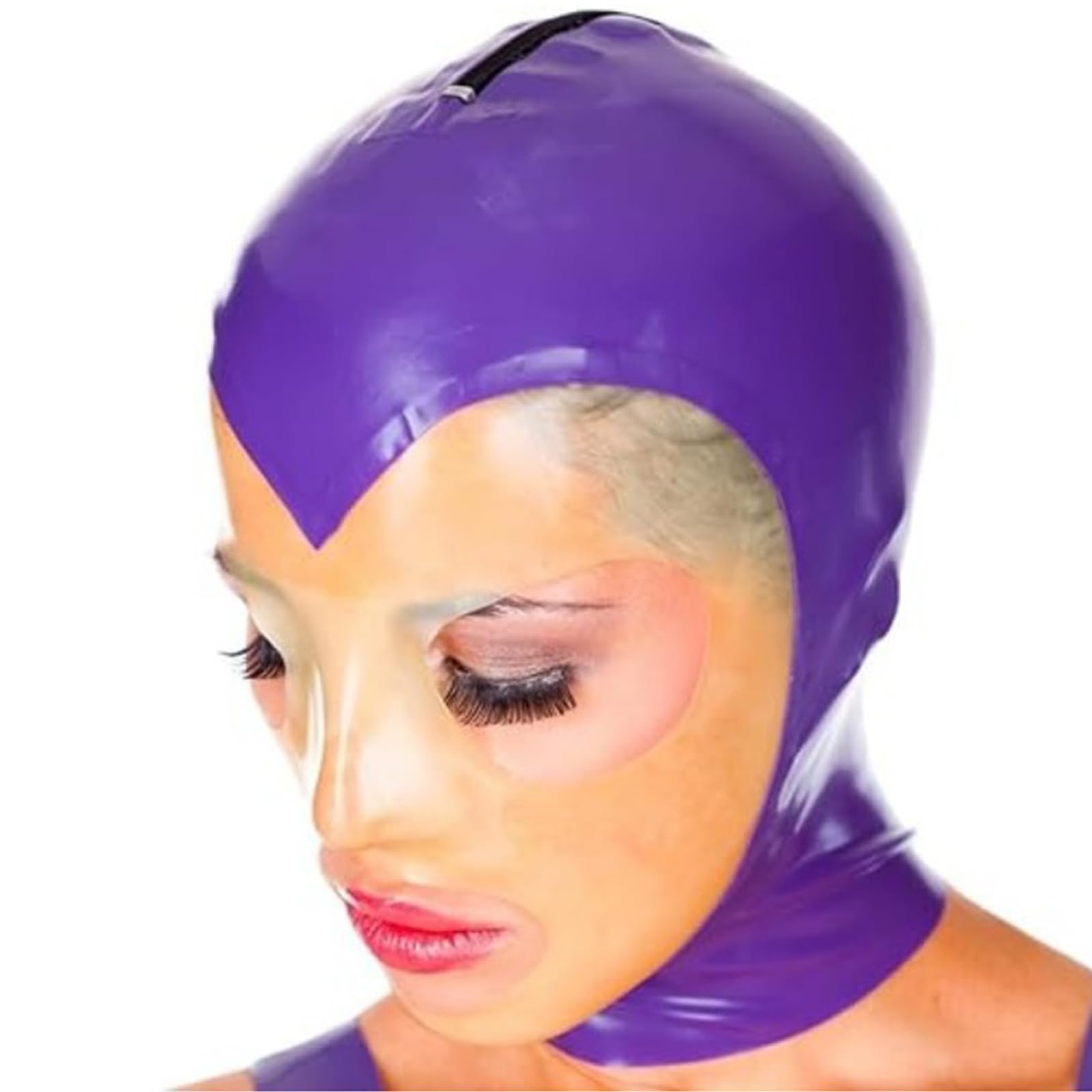 PRLBESL BDSM Latex Hood Transparent Fetish Rubber Head Mask Exposed Eyes and Mouth Handmade Back Zipper Cosplay(Size:XXL-73CM)