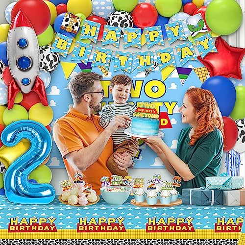 Miucat WJ-002 Two Infinity And Beyond Birthday Decorations Include Happy Birthday Banner Balloons Backdrop Film Balloon Cake Topper Tablecloth, 105 Pcs Toy Inspired Story 2Nd Birthday Party Supplies thumb #4