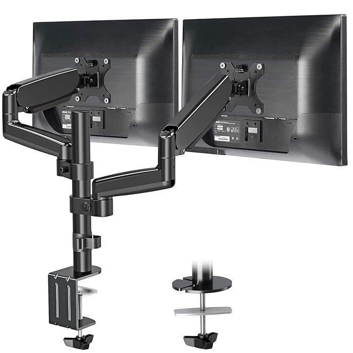 Dual Arm Gas Spring Monitor Mount - Full Motion Adjustable Stand For 12-24 Inch Screens