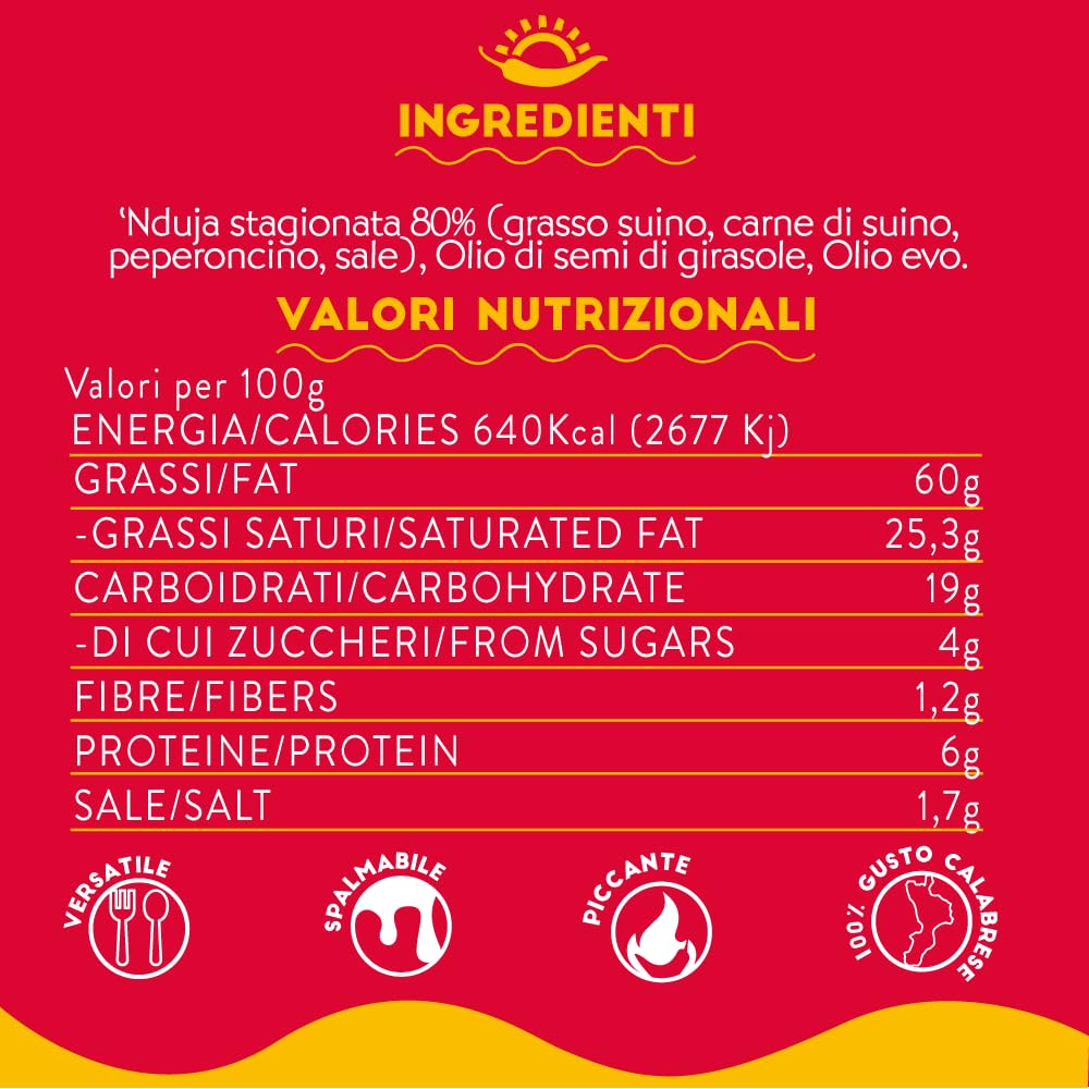 Tutto Calabria - Nduja di Spilinga Artigianale, Salame Spalmabile e Cremosa in Vasetto da 170g - Ideale per aperitivi bruschette e pizza (Confezione da 3)