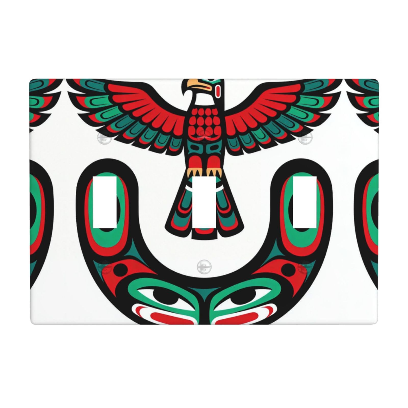 Thunderbird Totem 3 Gang Switch Plate Cover-Unbreakable Polycarbonate Wall Plate, Heat Resistant Toggle Switch Decor for Home
