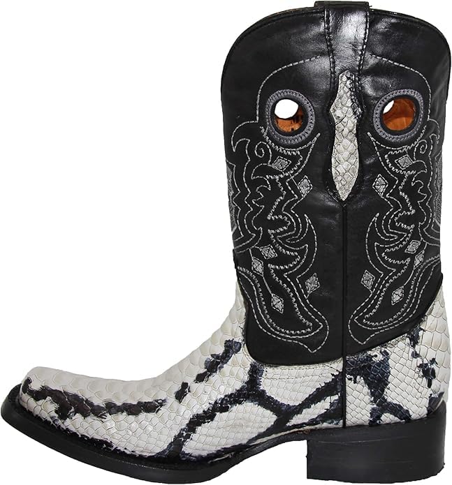 Men’s Exotic Snakeskin Genuine Leather Embossed Python Print Wide Square Toe Cowboy Western Boots - Natural2