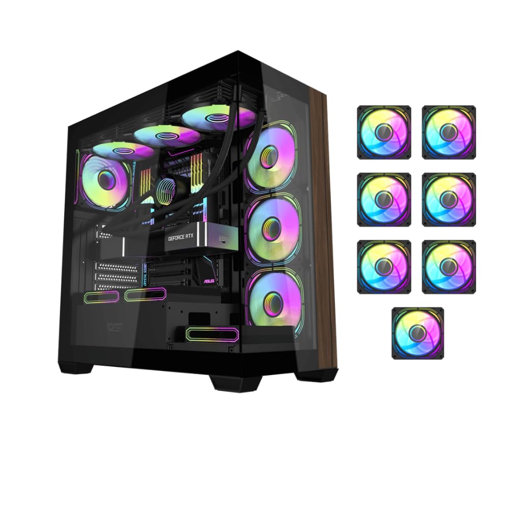 Darkflash DS900W ATX/M-ATX/ITX Gaming PC Case With 7 ARGB Fans included, 270° Panoramic Tempered Glass Design,Supports Up to 360mm Radiator, 425mm GPU Clearance, USB Type-C Included PC Case (Black)