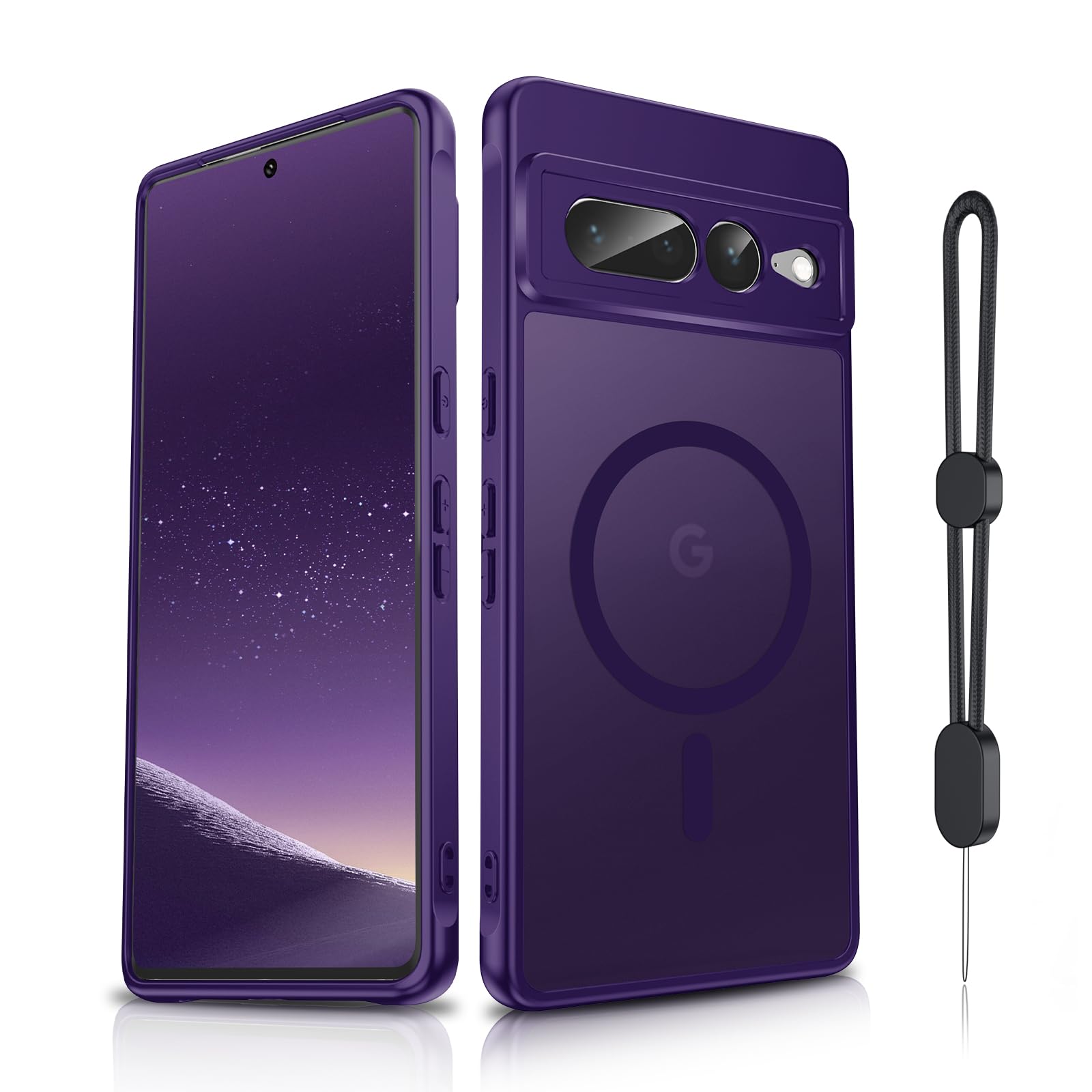 Dizn Magnetic for Google Pixel 7 Pro Case:[Not Fit Pixel 7],Matte Cover,[Compatible with MagSafe] Wireless Charging,with Strap,Military-Grade Protective,for Pixel 7 Pro,Dark Purple