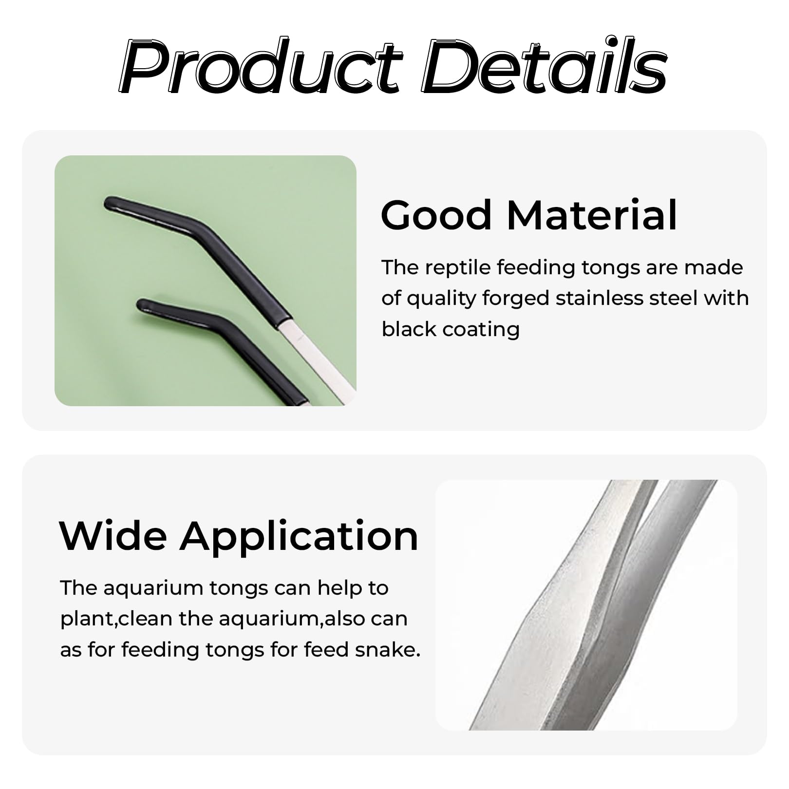 Toumett 2 Pcs Reptile Feeding Tongs,Aquarium Tweezers,10.6" Extra Long Stainless Steel Feeder Tweezers with Rubber Tips,Straight and Curved Tweezer,Terrarium Feeder Tools Accessories,Lizards Feeders - Image 3