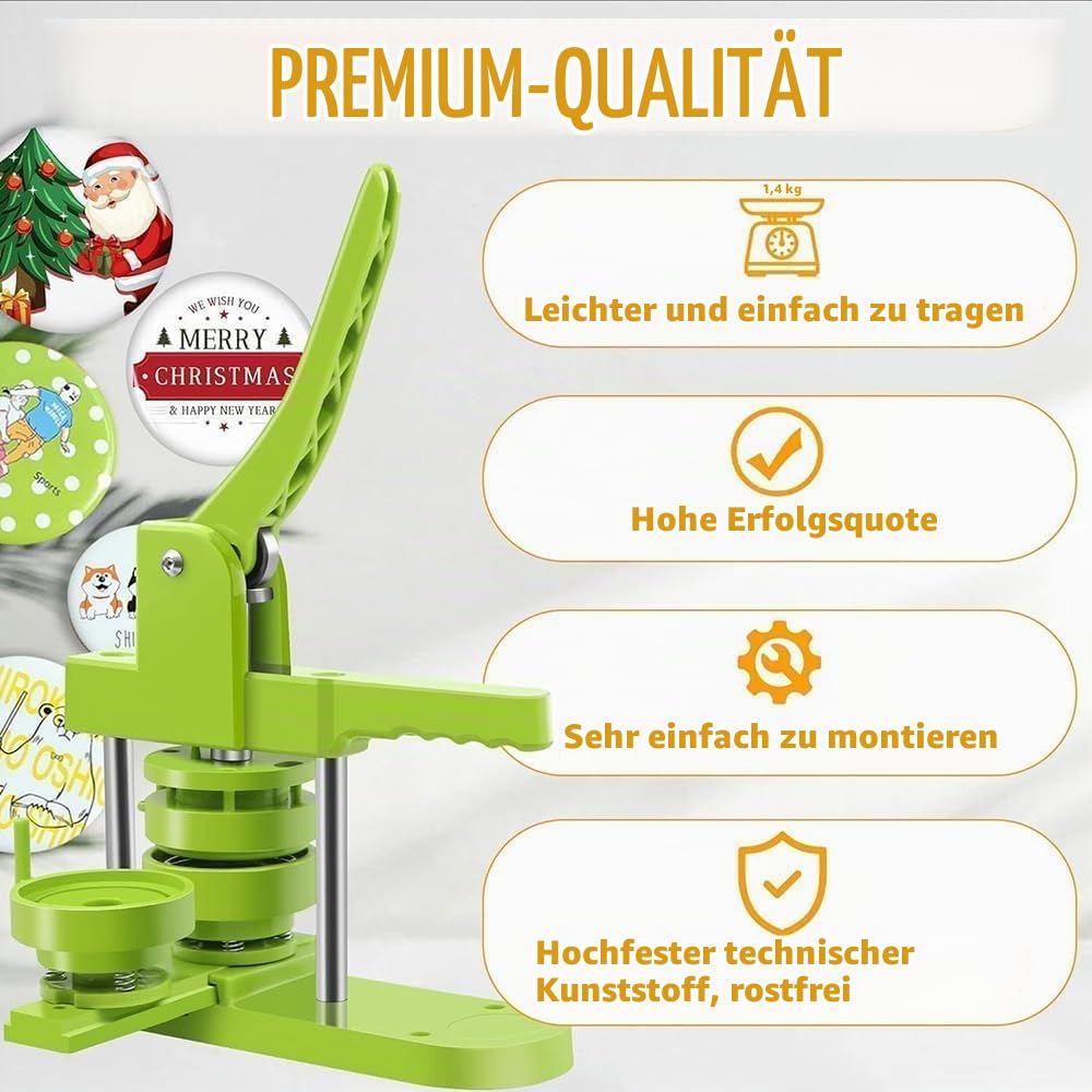 RATSTONE Buttonmaschine, Pin Maker, 32mm, 401 Teile, Grün, Kunststoff