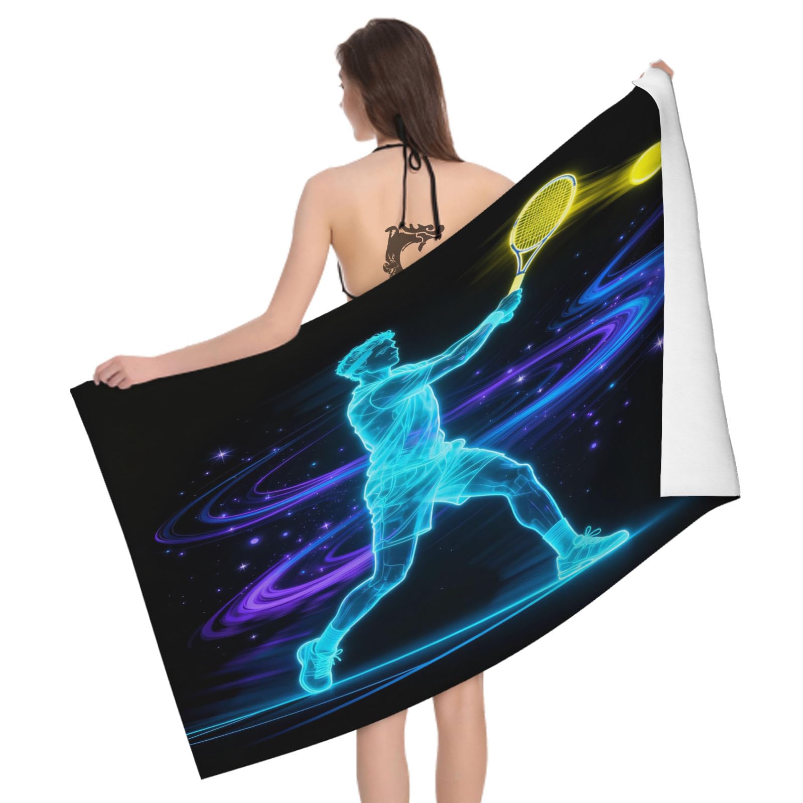 Leichong 3D Tennis Beach Towel Microfiber Soft Quick Dry for Adults, Dreamy Style Bath Towel Lightweight Soft Absorbent for Travel Swimming Pool Sports, 75 x 150 cm