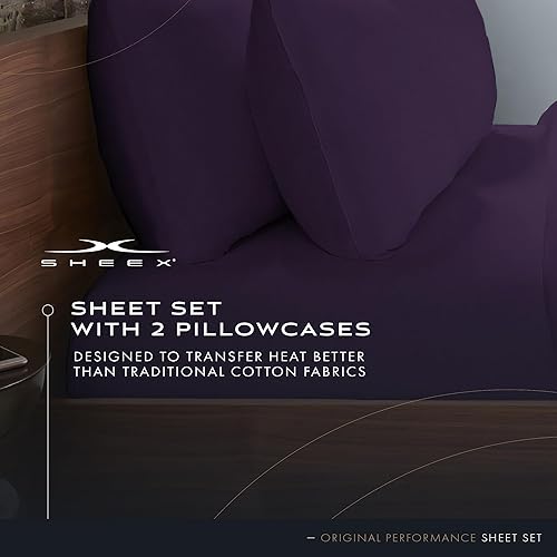 Vista 31 de SHEEX Juego de sábanas Original Performance con 2 fundas de almohada, tela ultra suave que ventila mejor que el algodón Negro