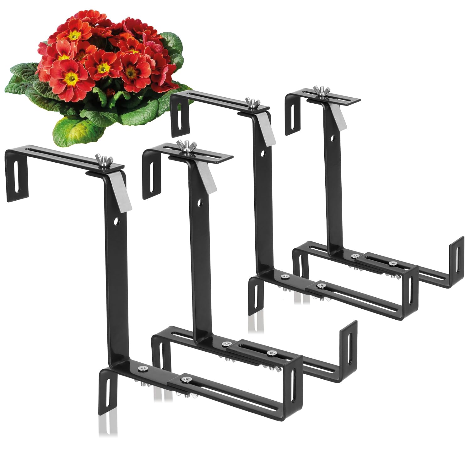 com-four® 4X Supports de jardinières Premium pour parapets et balustrades | fixation flexible en acier inoxydable pour jardinières - réglable dans les 2 sens - aucun perçage